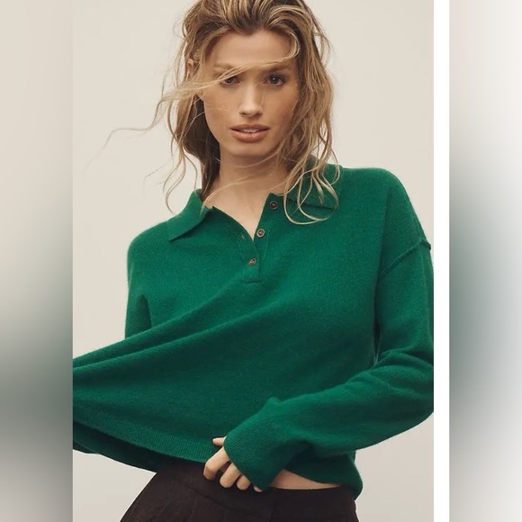 Anthropologie x Pilcro The Jensen Cashmere Crop Polo Sweater Size Large NWT - Picture 4 of 13